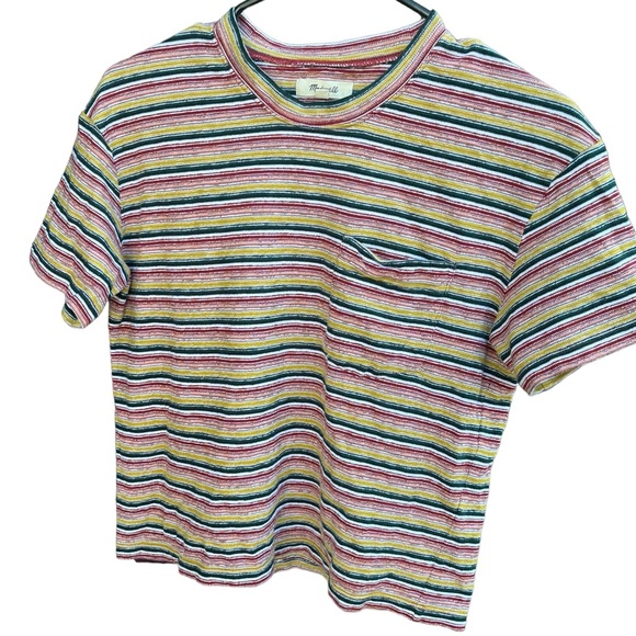 Madewell Retro vintage feel Textured Easy Crop Tee‎ in Stripe size small - Picture 2 of 16